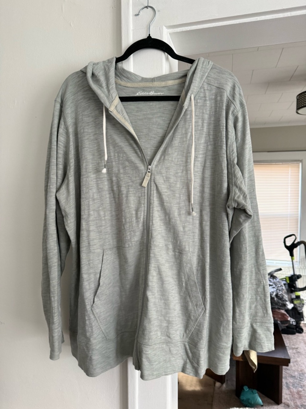 Eddie Bauer Light Gray Full-Zip Hooded Sweater